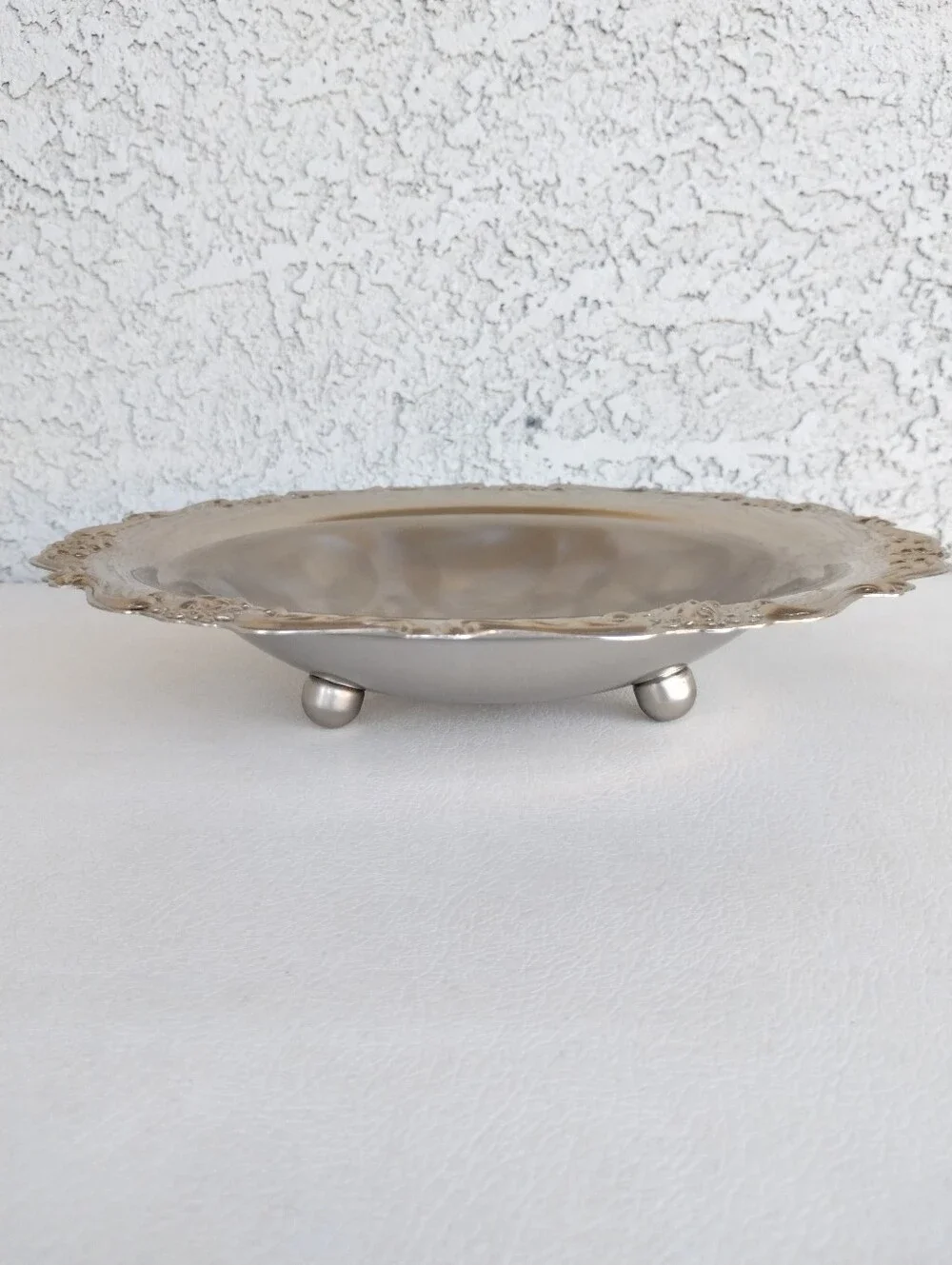 Vintage Martian Japan Stainless Steel Serving Bowl Baroque Floral Scalloped Dish